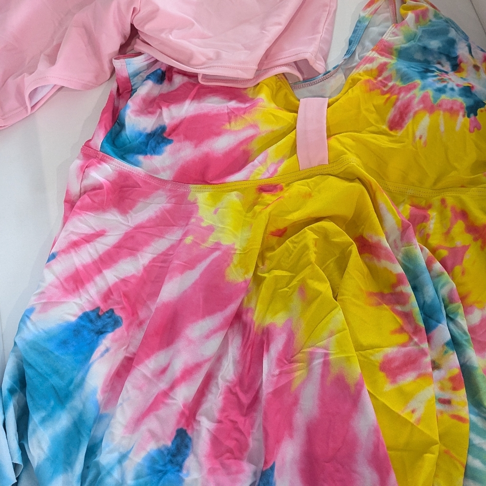 Colorful Tie-Dye swimsuit with Pink Boy Shorts